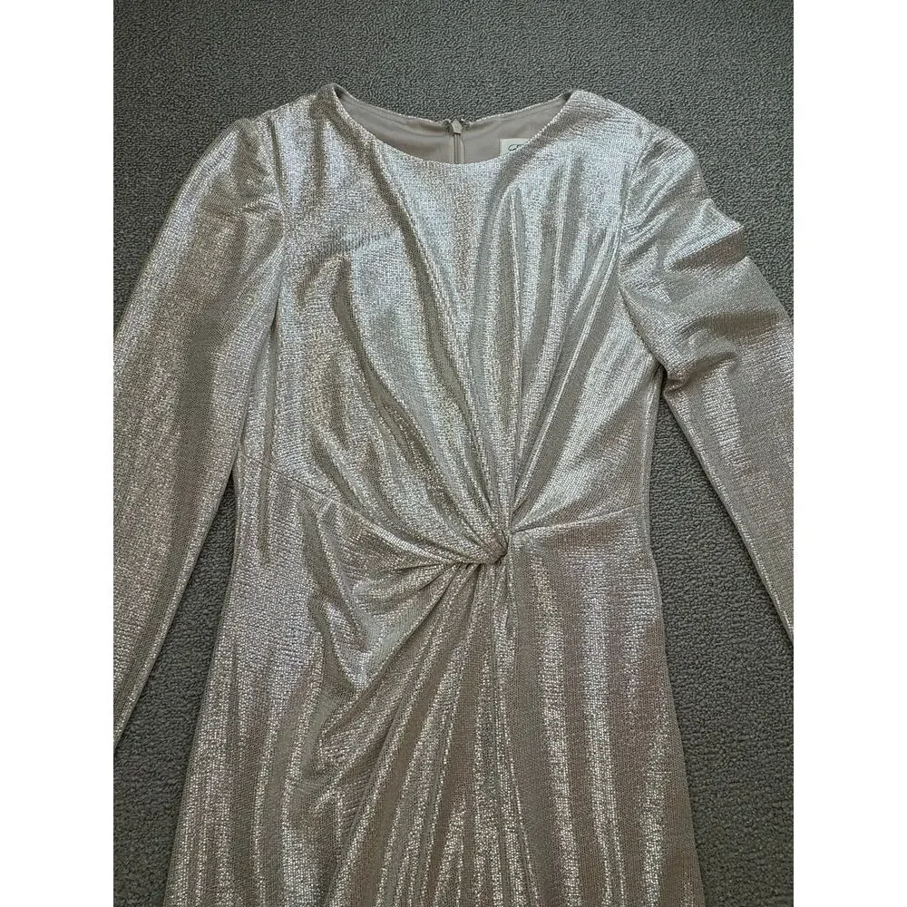 Eliza‎ J Formal Dress Full Length Gown Twist Metallic Silver Sparkly Size 8